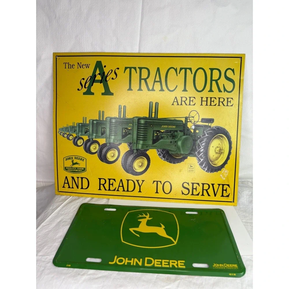 John Deere A Series Tractors Tin Sign License Plate Set Vintage Farm Decor